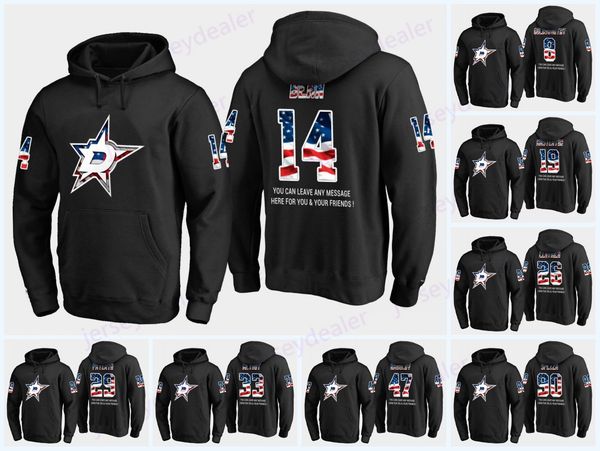 

Custom Mens Dallas Stars USA Flag Black Hoodie Jerseys 16 Jason Dickinson 14 Jamie Benn 44 Gavin Bayreuther Hockey Hoodies Sweatshirts