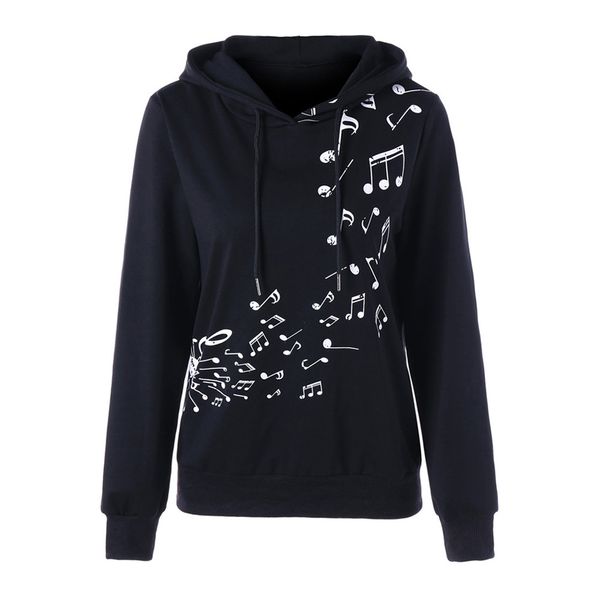 

womens long sleeve hoodie musical note print female hoodies sweatshirt pullovers blouse for ladies jumpers women black