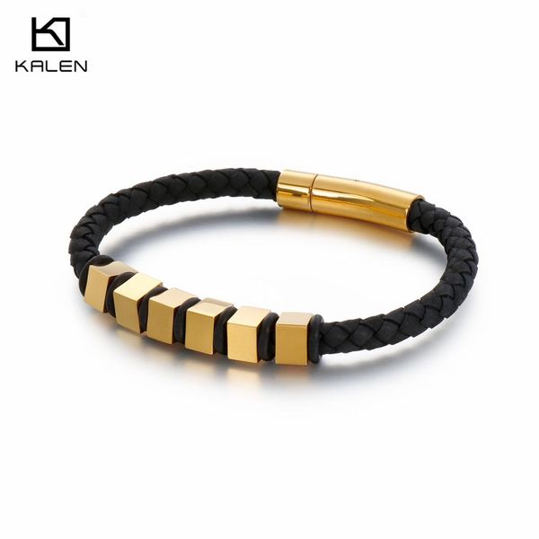 

22см из нержавеющей стали золото / серебро кубике браслет мужчины hip hop woven leather wrap браслет байкер ювелирные изделия, Golden;silver