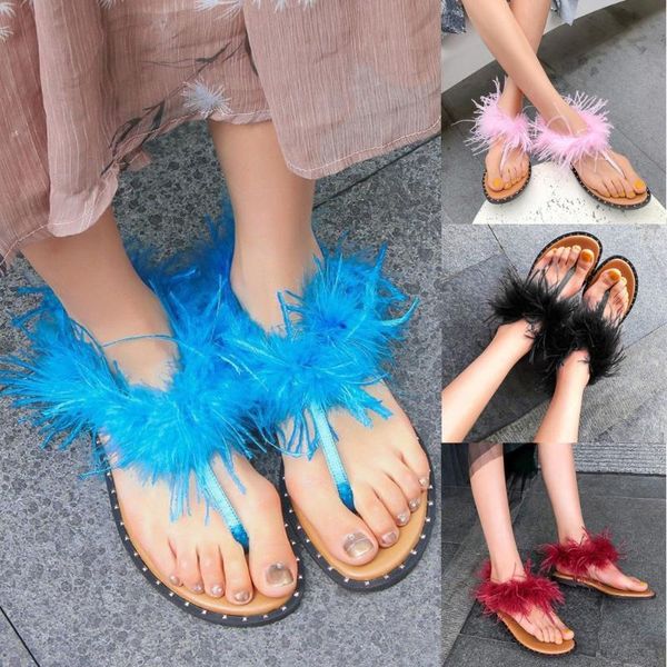 

sagace summer women flat clip toe feather breathable plus size sandals buckle strap fashion casual beach shoes sandalias mujer, Black