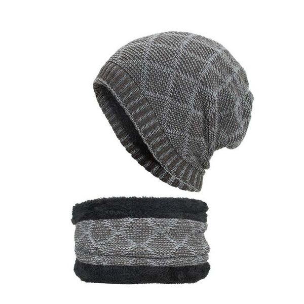 

zhongmei autumn and winter new yarn hat suit diamond double color set head cap knitted cap, Blue;gray