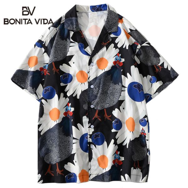 

men's casual shirts bonita vida peacock print mens summer beach aloha holiday floral tropical hawaiian button down, White;black