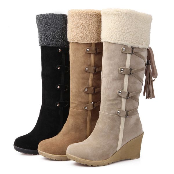 

women's boots large size maokou solid color keep warm wedge high boots european and american style autumn and winter new, Black