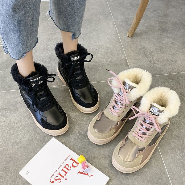 

brand women's shoes elegant woman boots winter footwear boots-women low heels booties booties ladies lace up plush round toe, Black