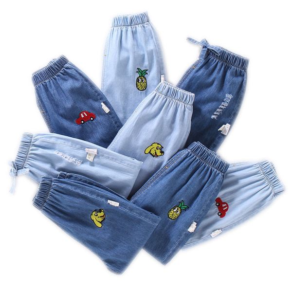 

spring and summer children's anti-mosquito pants 3-8 years old baby cotton thin section embroidered denim anti-mosquito pants, Blue