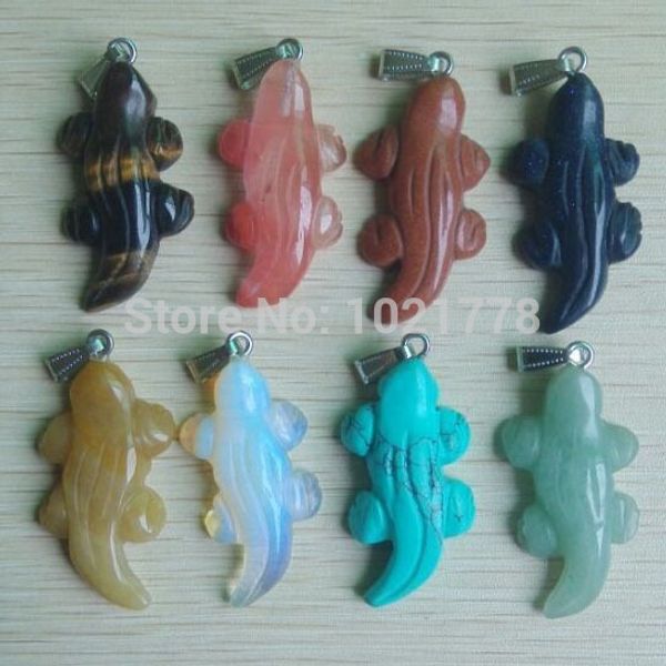 

fashion carving mixed natural stone pendulum animal crocodile shape pendants charms jewelry 8pcs wholesale ing, Silver