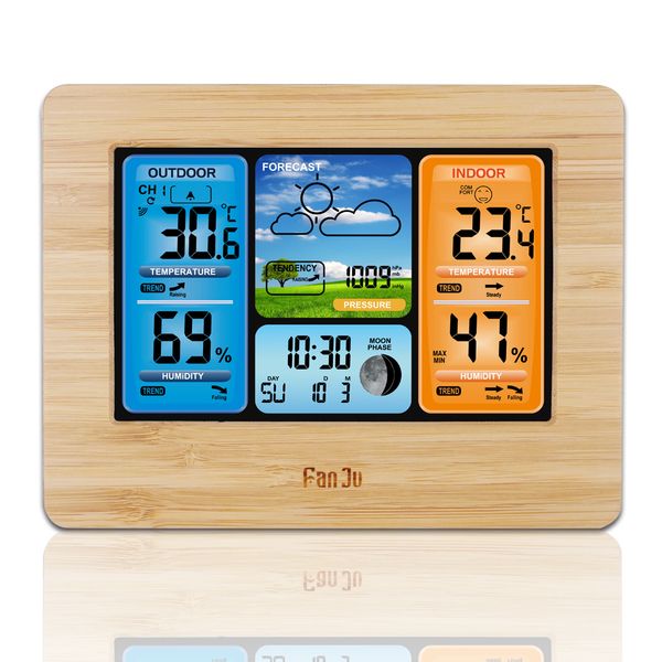 

fanju fj3373 weather station barometer hygrometer wireless sensor lcd display weather forecast digital alarm clock