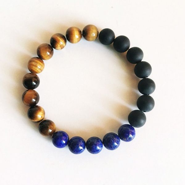 

stress relief bracelets matte black onyx lapis lazuli & tiger eye bracelet mans 8mm stone beaded bracelet yoga jewelry for men, Golden;silver