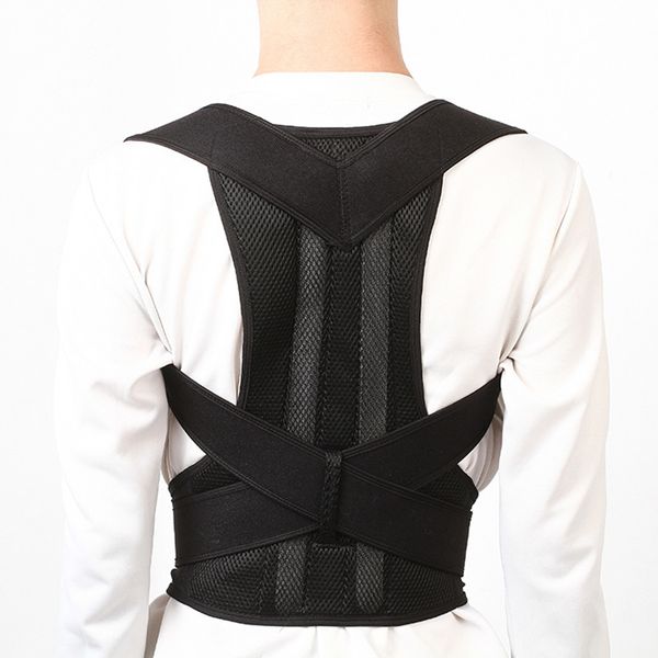 

male female adjustable magnetic posture corrector corset back brace back belt lumbar brace spine support vest s-xxl, Black;blue
