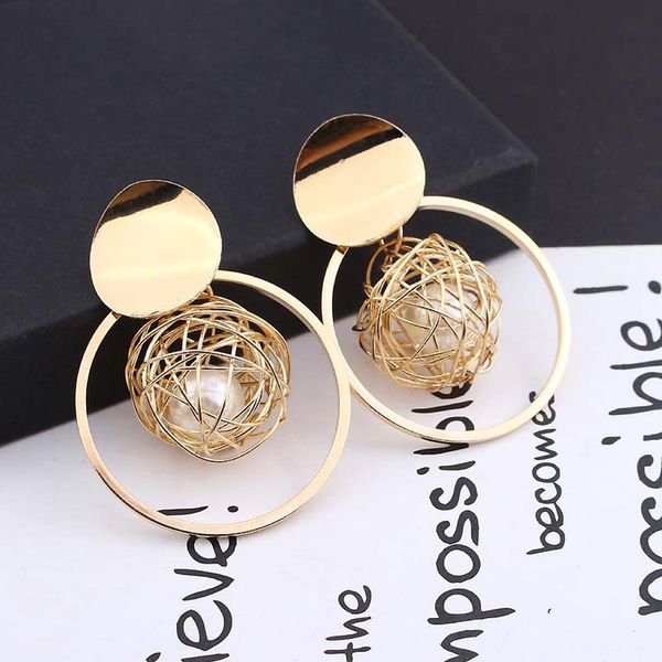 

woman exquisitive party metal fabala modern pearl jewelry round ring dangle, Silver