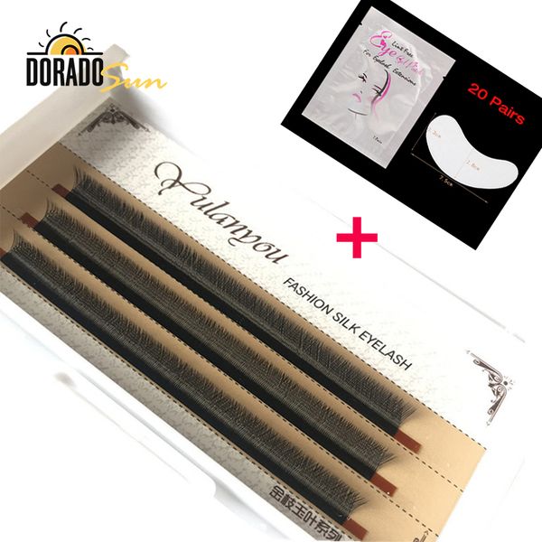 

doradosun 3 row yy nshape individual fake eyelashs 8-14mm handmade protain false eyelash extensions with 20 pairs eye pad