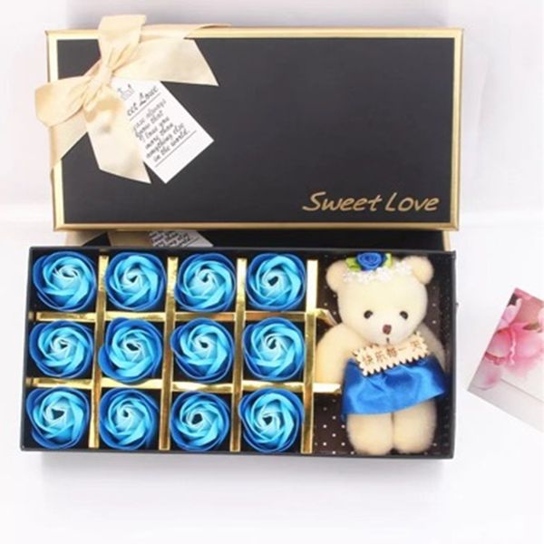 

12 gradient rose scented with little bear doll in gift box for valentine is day