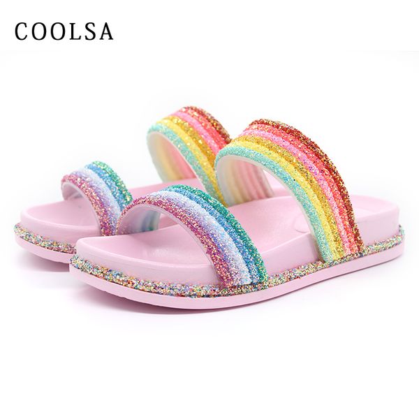 

new summer mixed colors women slippers rainbow bling shoes glitter crystal slides beach sandals flip flop platform slip on shoes, Black
