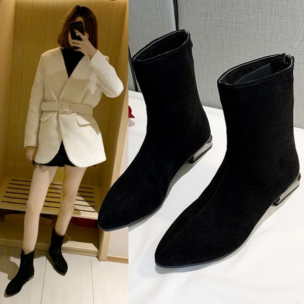 

women's boots autumn fashion womens shoes 2019 winter footwear flat heel low heels booties booties ladies lace up round toe, Black