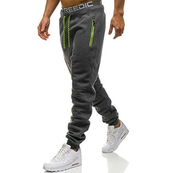 

zogaa 2019 men sports running pants cotton solid color drawstring pants gym jogging men brand sports men's trousers, Black