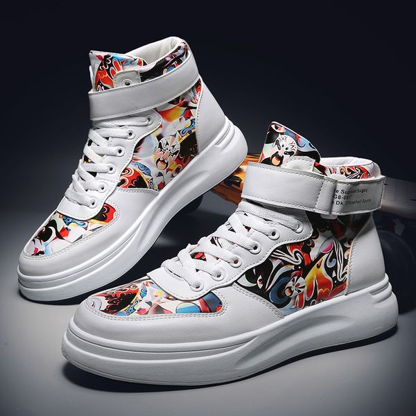

2019 autumn high men's sneakers men shoes fashion facial makeup casual shoes hip-hop, Black