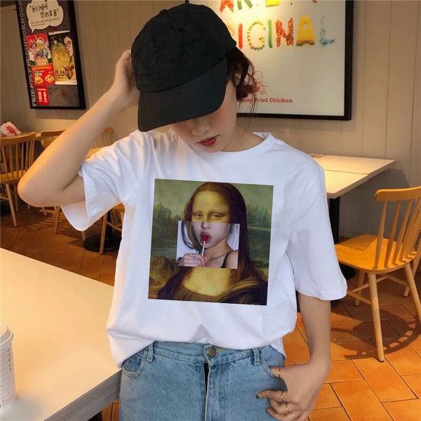 

mona lisa t shirt hip hop tshirt women female funny tee shirts t-shirt harajuku 90s streetwear casual printed fashion new, White
