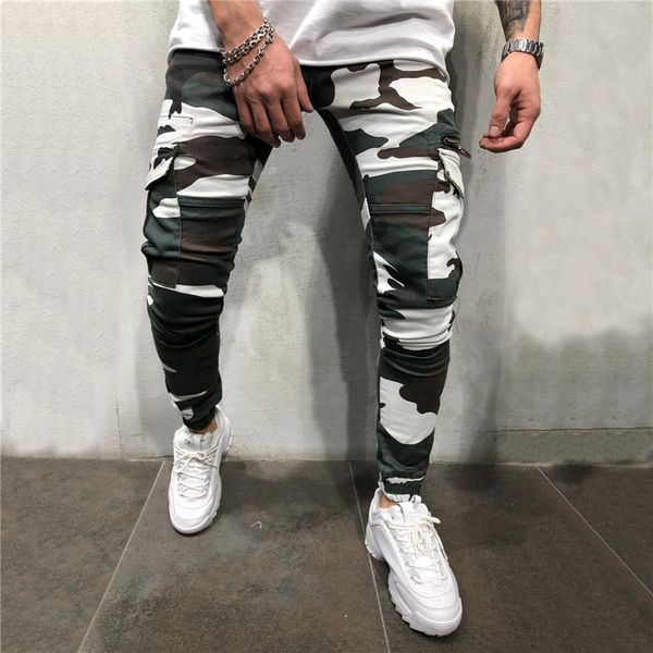 

2019 new camouflage pants men hip hop sweatpants casual streetwear trousers camo cargo pants skinny, Black