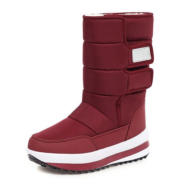 

kalenmos snow boots women thick sole waterproof red warm winter boots flat platform mid calf with fur for women size 36-41, Black