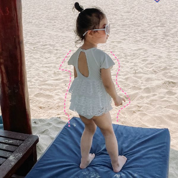 

2020 summer new arrival children swimwear girls swimwear korean design lace flroal, Black