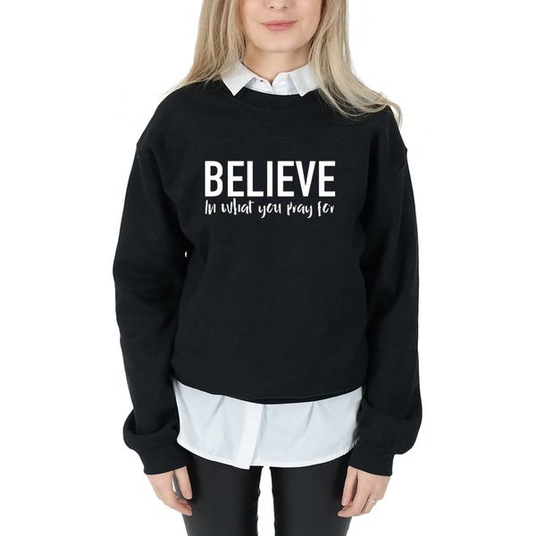 

women's hoodies & sweatshirts believe in what you pray for sweatshirt christian clothes pure casual pullovers gothic slogan quote l240, Black