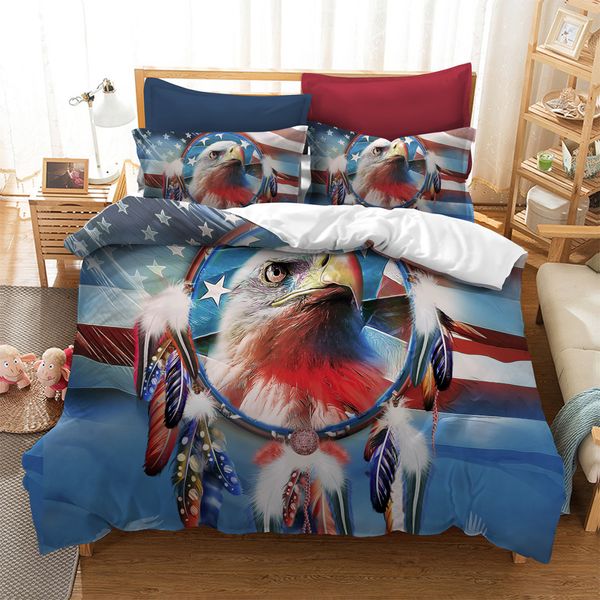 

3d animal printing bedding sets blue background eagle and feathers printing trand comfortable soft bedding sets