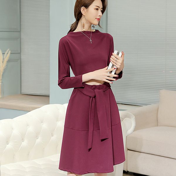 

spring and summer new korean version of the wild fashion womens long sleeve solid color trend was thin casual dress, Black;gray
