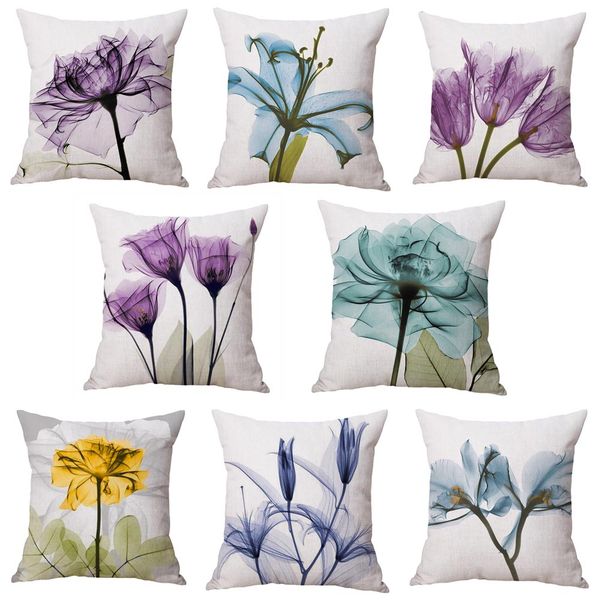 

1pc 3d stereo watercolor flower beige cushion cover 8 style purple blue yellow pink pillow case 45x45cm bedroom sofa decoration