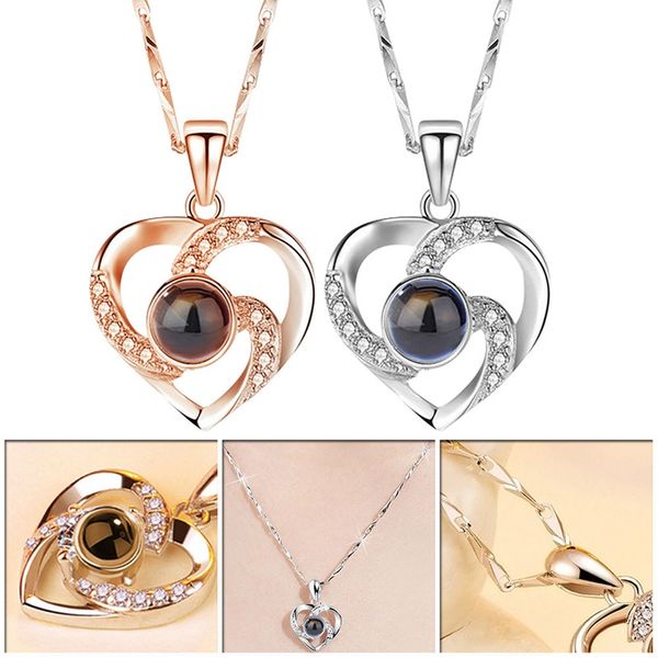 

2019 new arrival rose gold color 100 languages i love you projection tear pendant necklace romantic love memory wedding necklace, Silver