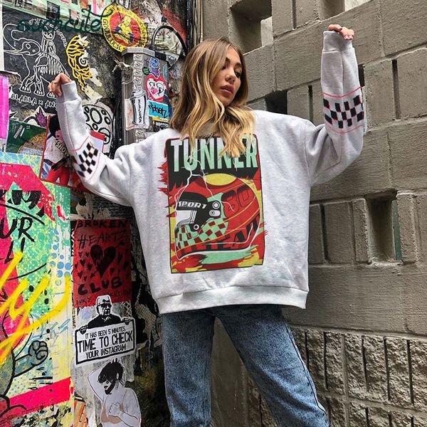 

suchcute локомотив женщины толстовки пуловеры свободные плюс размер осень зима 2019 gothic hoodie графика женский уличная одежда, Black