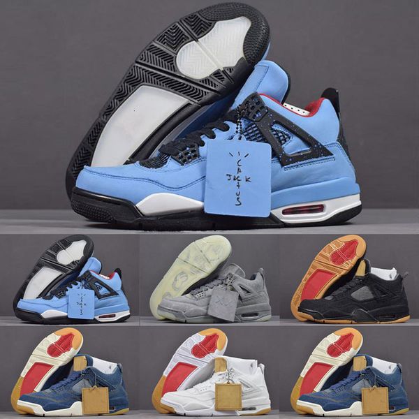 

chea продажа jumpman 4 travis х хьюстон graffiti black white blue denim kids баскетбол обувь высокого качества мужские кроссовки 4s тапки