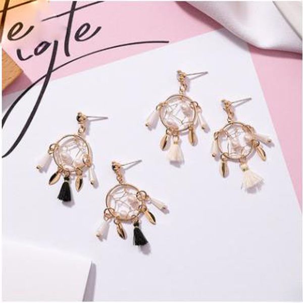 

925 department of silver needle, monternet portal shop tassel sweet circle metal hollow out pearl earrings, Golden
