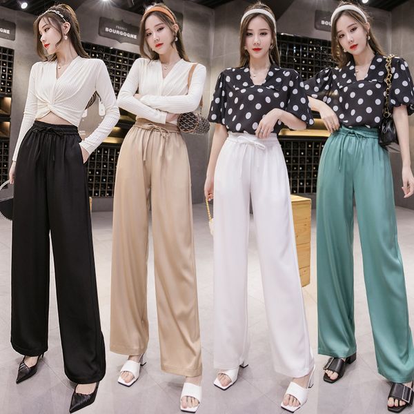 

wide leg pants women's popular casual pants large size straight tube summer new style light tube versatile high waist cloud pants, Black;white