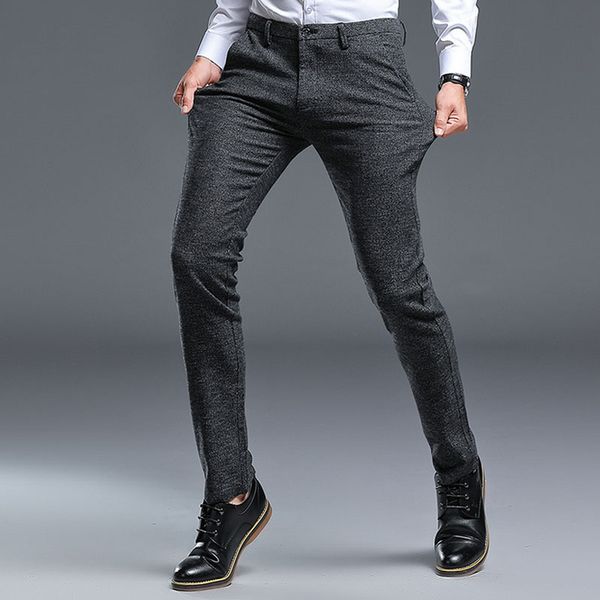 

mens formal dress pants fashion man slim skinny stretch penicl suits pants spring autumn men leisure long trousers, Black