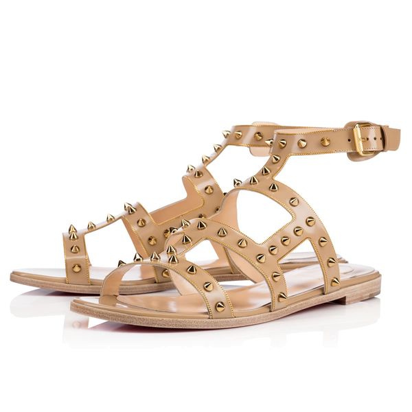 

famous ladies red bottom flats sandals black nude patent leather studded ladies ankle strap women's pumps party dress eu35-42,with box