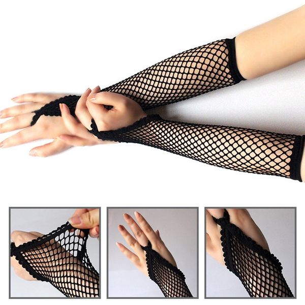 

new gloves women black gloves full finger elegant lady dance costume lace fingerless mesh fishnet, Blue;gray