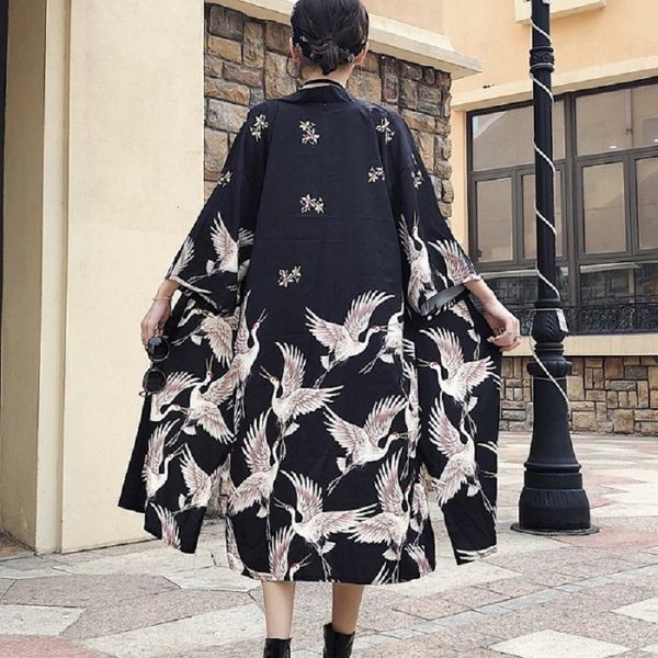 

japanese harajuku vintage female oversized shirts street fashion bandage blouse japanese yukata female long blouse kz626, White