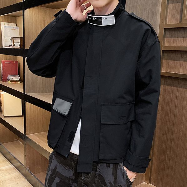 

mens jackets and coats leisure handsome trend casual student suit stand solid 2019 new spring fashion leisure zipper hiphop, Black;brown