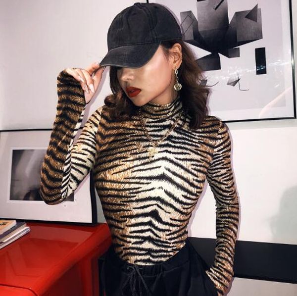 

new women's striped high-neck long-sleeved jumpsuit, Black;white