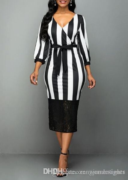

women plus size designer ol style dresses v neck stripe print casual apaprel fashion female clothing, Black;gray