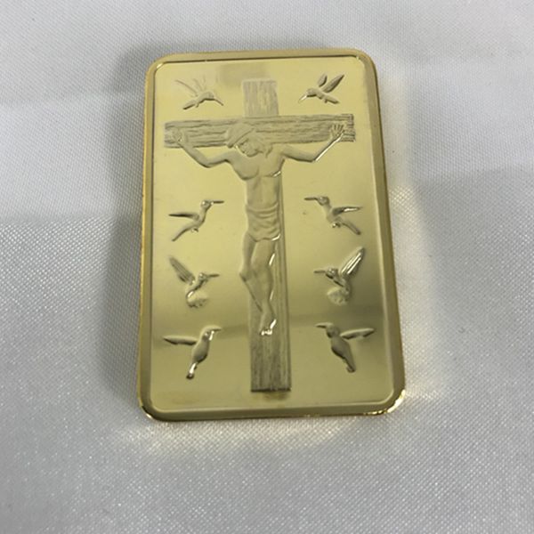 100 pcs Os Dez Comandantes moeda Jesus religioso na cruz banhado a ouro lingote distintivo 50 mm x 28 mm decoração para casa moeda de lembrança colecionável