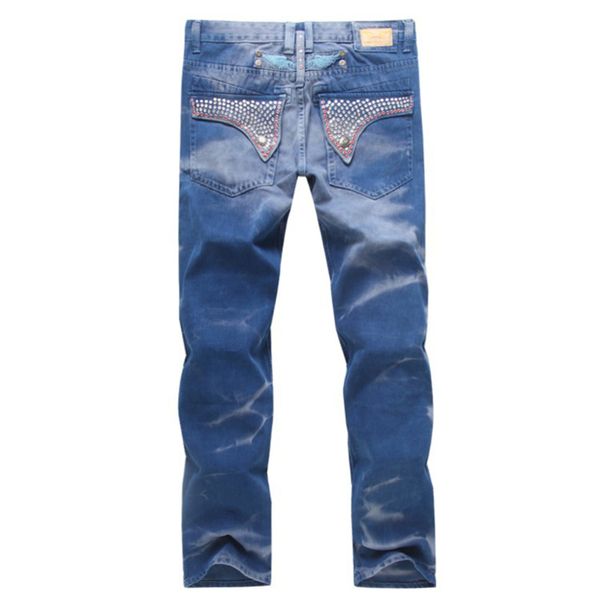

new brand men designer jeans for men denim with wings american flag jeans straight slim gym joggers pants mens jeans, Blue