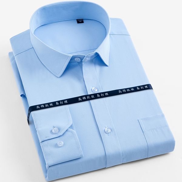 

mens formal business shirt long sleeve office work clothes easy care solid color fashion male dress shirt, White;black