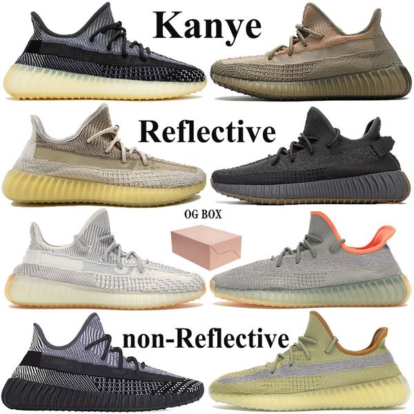 

2020 kanye men women running shoes cloud white reflective black white sneakers gid glow orange grey trainers with box, White;red