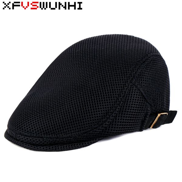 

xfvswunhi men's solid color beret version of the net cloth duck tongue forward hat women's painter version of the breathable hat, Blue;gray