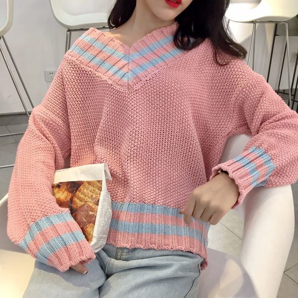 

korean panelled long sleeve knitted women's clothing new autumn winter sweet preppy style fashion brand pullovers sweaters, White;black