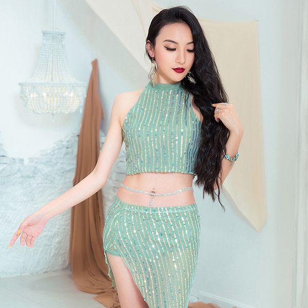 

new belly dance costume women practice clothes professional belly dance sequin dresses oriental costume dql1299, Black;red
