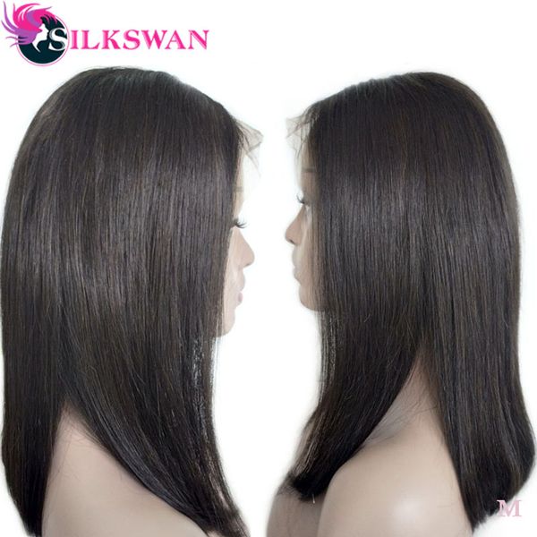 

silkswan 360 lace frontal wig pre plucked with baby hair remy hair 150% density brazilian straight bob wig for black women, Black;brown