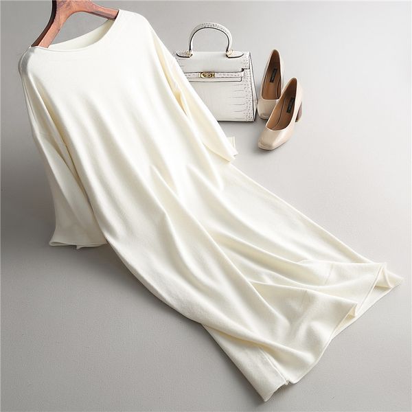 

fashion autumn winter women knitted loose dress women large size high street o neck wrist sleeve stretch bodycon mid-calf dress, Black;gray