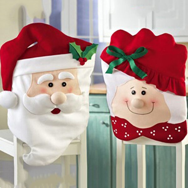

2pcs/set xmas mr and mrs santa claus kitchen dining dinner table chair back cover christmas decorations for home